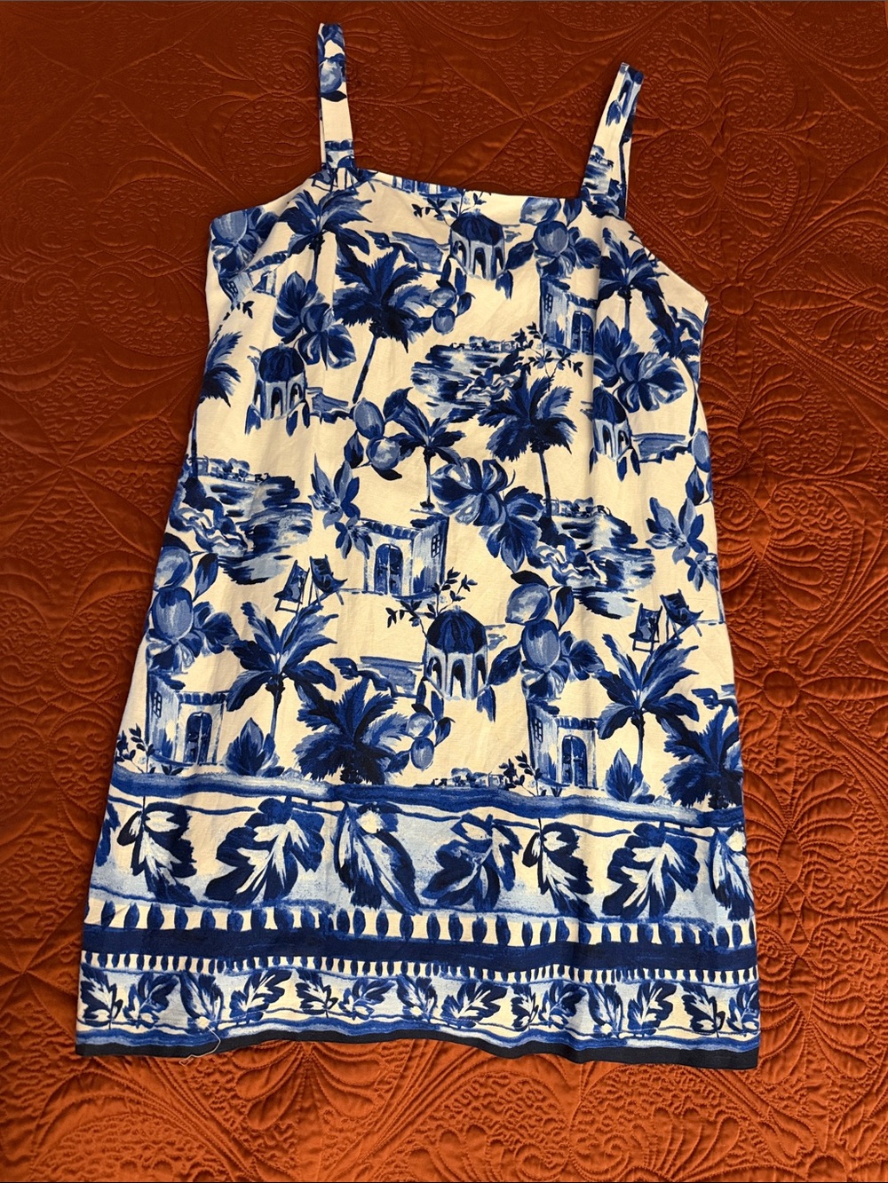 Blue and White Palm Print Sundress